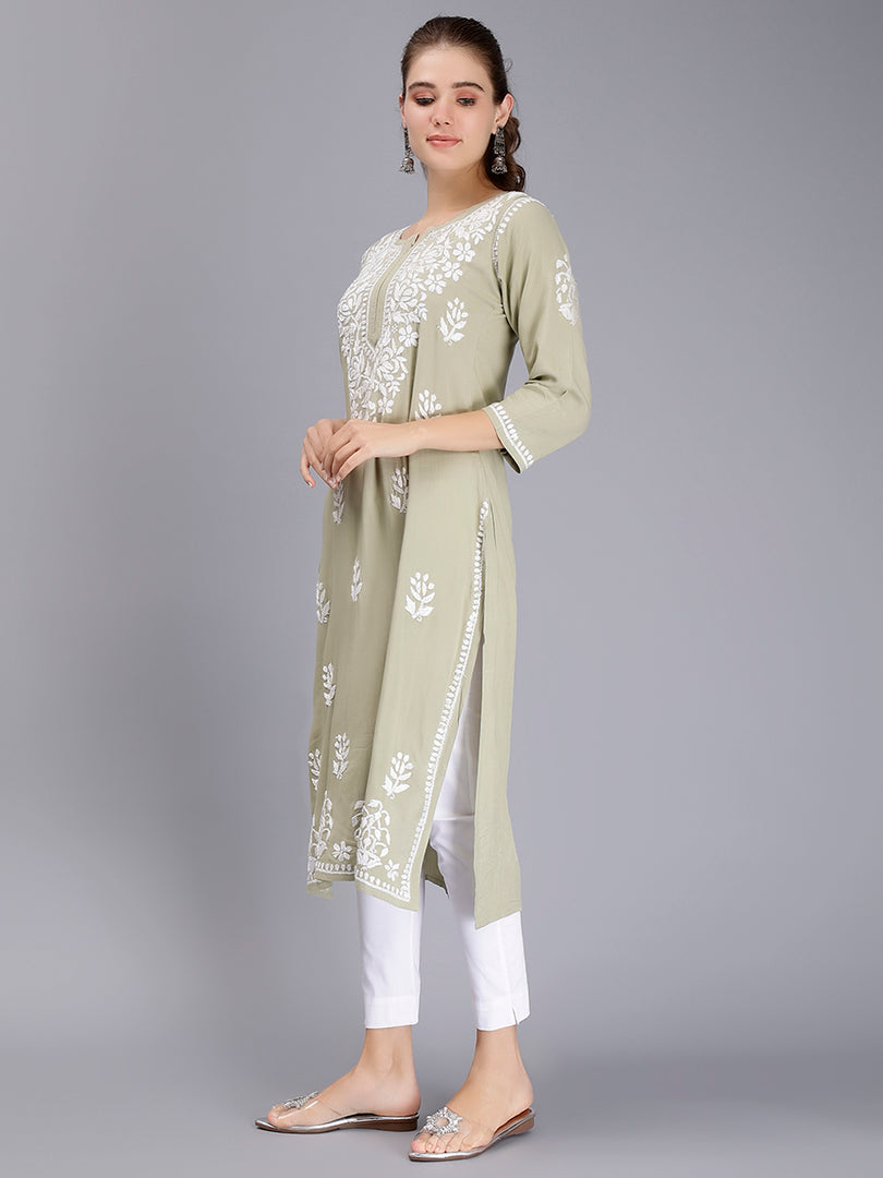 Seva Chikan Hand Embroidered Rayon Lucknowi Chikankari Kurta