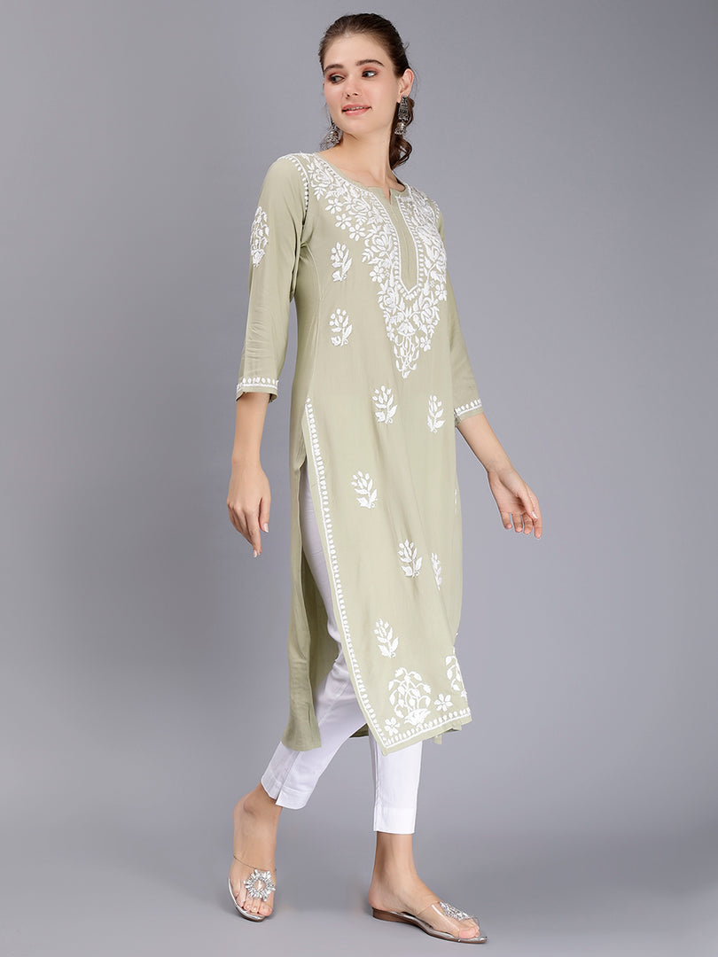 Seva Chikan Hand Embroidered Rayon Lucknowi Chikankari Kurta