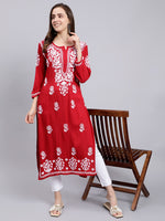 Load image into Gallery viewer, Seva Chikan Hand Embroidered Rayon Lucknowi Chikankari Kurta
