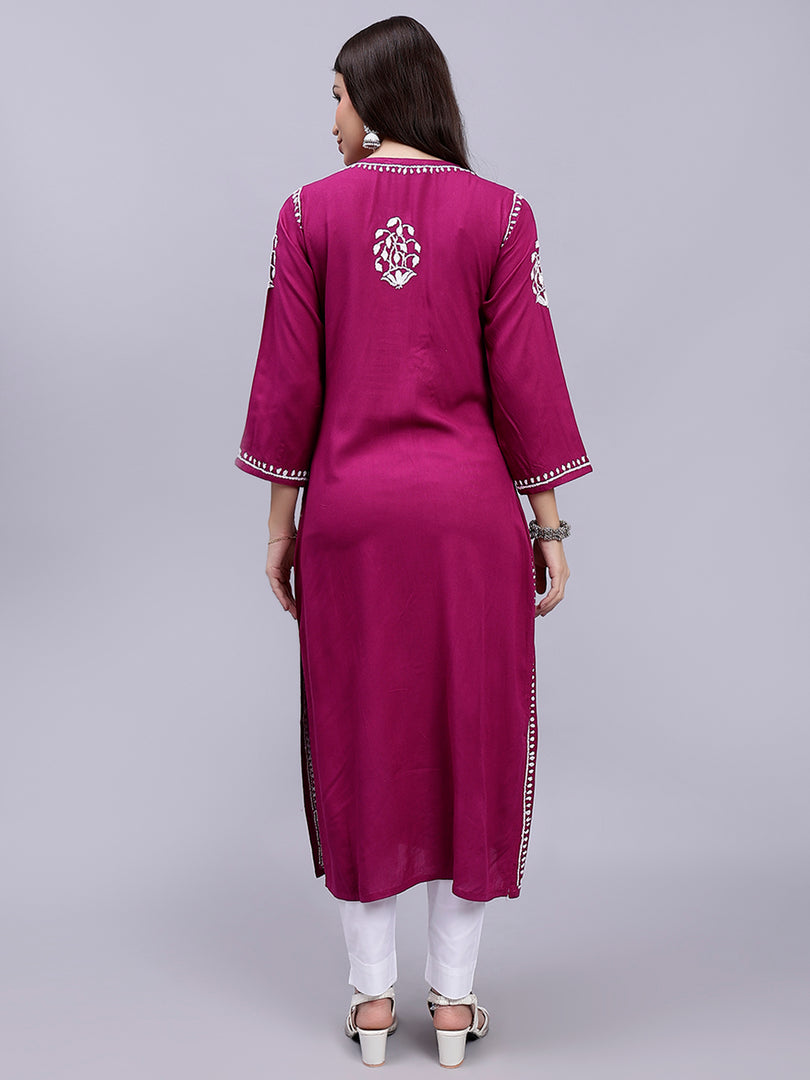 Seva Chikan Hand Embroidered Rayon Lucknowi Chikankari Kurta