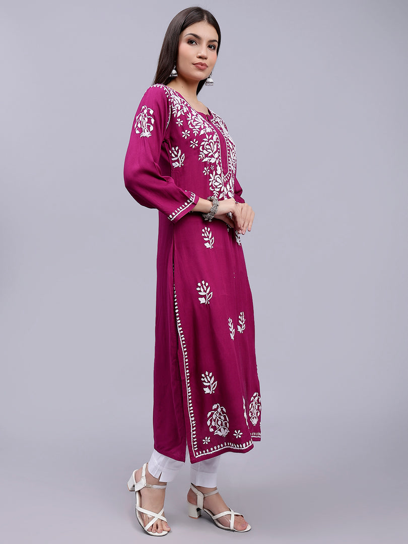 Seva Chikan Hand Embroidered Rayon Lucknowi Chikankari Kurta