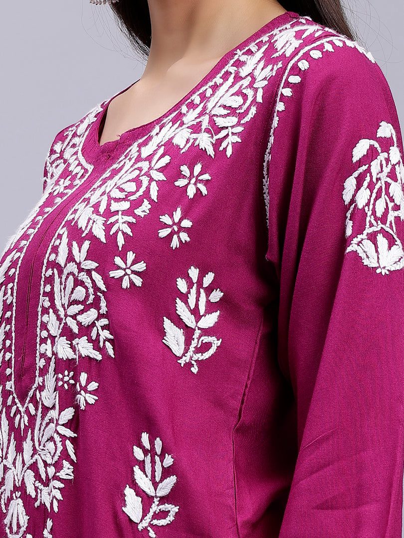 Seva Chikan Hand Embroidered Rayon Lucknowi Chikankari Kurta