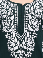 Load image into Gallery viewer, Seva Chikan Hand Embroidered Dark Green Rayon Lucknowi Chikankari Kurta-SCL4370
