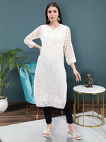 Load image into Gallery viewer, Seva Chikan Hand Embroidered Georgette Lucknowi Chikan Kurta With Slip
