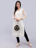 Load image into Gallery viewer, Seva Chikan Hand Embroidered Georgette Lucknowi Chikan Kurta With Slip
