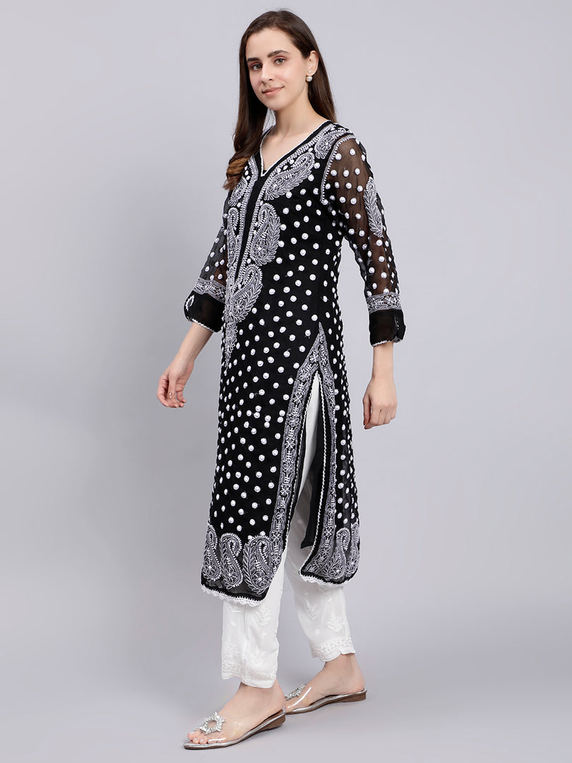 Seva Chikan Hand Embroidered Georgette Lucknowi Chikan Kurta With Slip