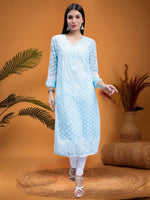Load image into Gallery viewer, Seva Chikan Hand Embroidered Georgette Lucknowi Chikan Kurta With Slip