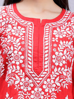 Load image into Gallery viewer, Seva Chikan Hand Embroidered Lucknowi Chikankari Red Cotton Kurta SCL4389