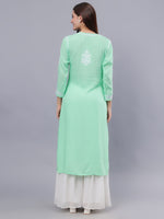 Load image into Gallery viewer, Seva Chikan Hand Embroidered Sea Green Modal Lucknowi Chikankari Kurta
