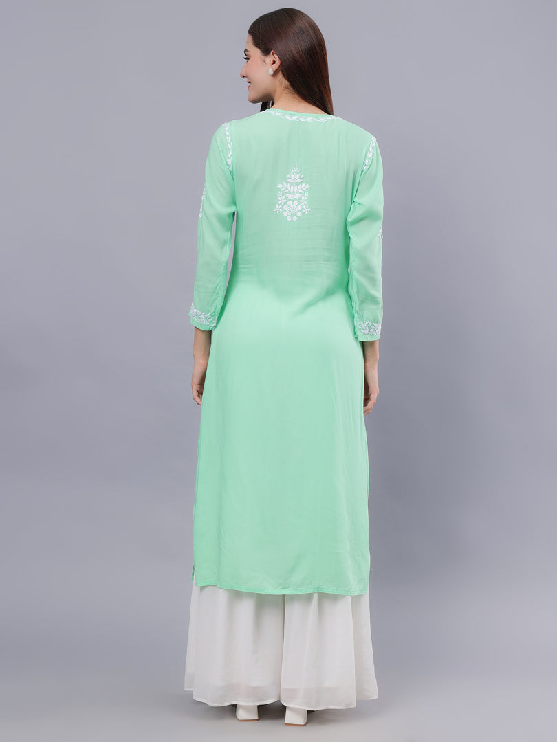 Seva Chikan Hand Embroidered Sea Green Modal Lucknowi Chikankari Kurta