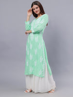 Load image into Gallery viewer, Seva Chikan Hand Embroidered Sea Green Modal Lucknowi Chikankari Kurta
