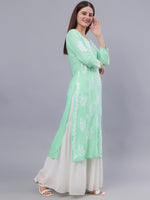 Load image into Gallery viewer, Seva Chikan Hand Embroidered Sea Green Modal Lucknowi Chikankari Kurta
