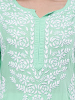 Load image into Gallery viewer, Seva Chikan Hand Embroidered Sea Green Modal Lucknowi Chikankari Kurta
