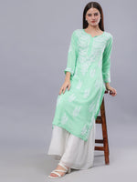 Load image into Gallery viewer, Seva Chikan Hand Embroidered Sea Green Modal Lucknowi Chikankari Kurta
