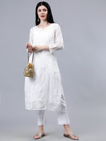 Load image into Gallery viewer, Seva Chikan Hand Embroidered White Kota Lucknowi Chikankari Kurta With Inner
