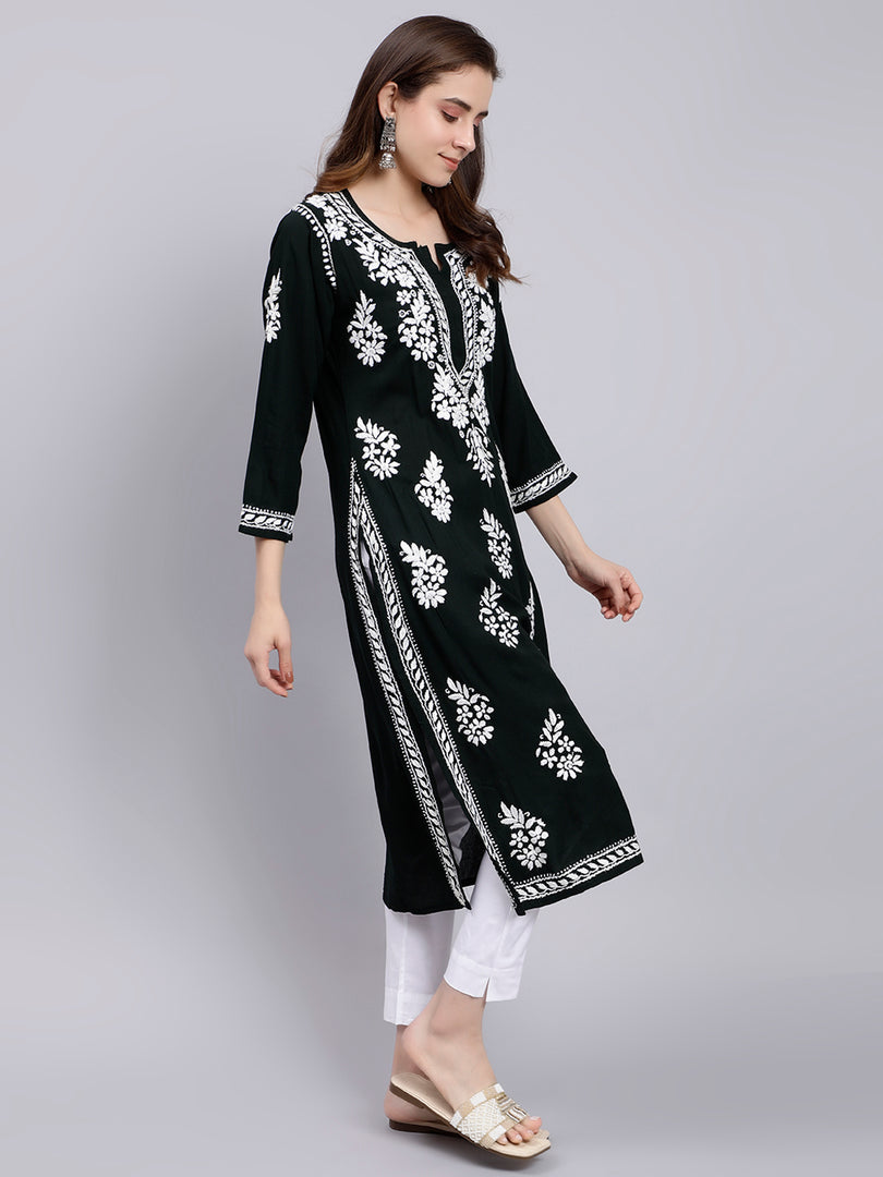 Seva Chikan Hand Embroidered Rayon Lucknowi Chikankari Kurta