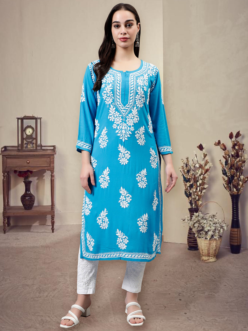 Seva Chikan Hand Embroidered Rayon Lucknowi Chikankari Kurta