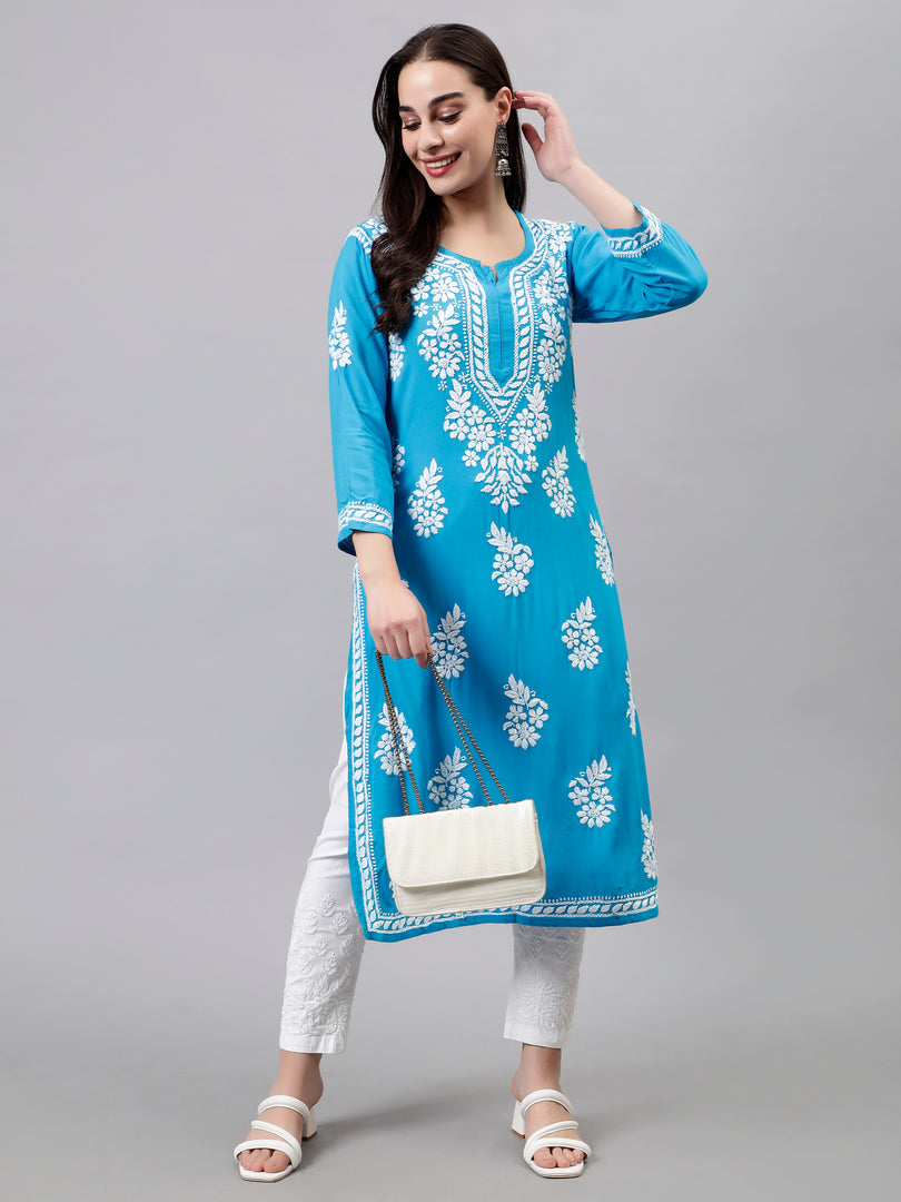 Seva Chikan Hand Embroidered Rayon Lucknowi Chikankari Kurta