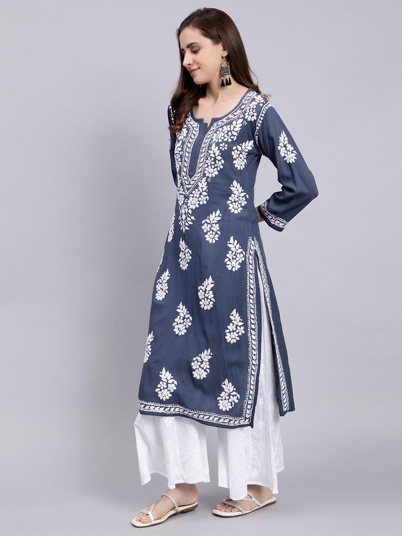 Seva Chikan Hand Embroidered Rayon Lucknowi Chikankari Kurta