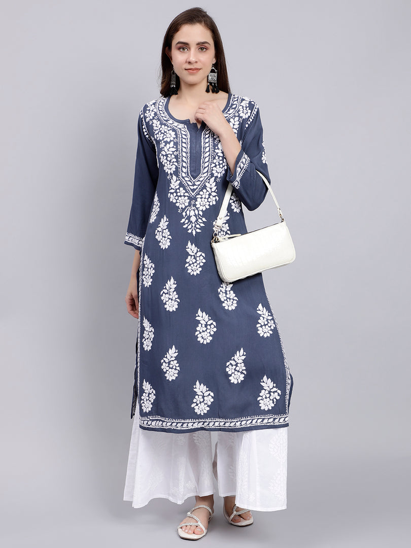 Seva Chikan Hand Embroidered Rayon Lucknowi Chikankari Kurta