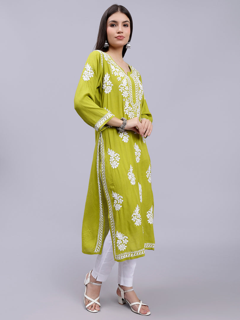 Seva Chikan Hand Embroidered Rayon Lucknowi Chikankari Kurta