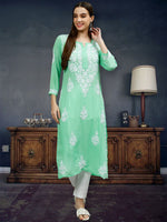 Load image into Gallery viewer, Seva Chikan Hand Embroidered Modal Cotton Lucknowi Chikankari Kurta
