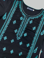 Load image into Gallery viewer, Seva Chikan Hand Embroidered Black Cotton Lucknowi Chikankari Kurta