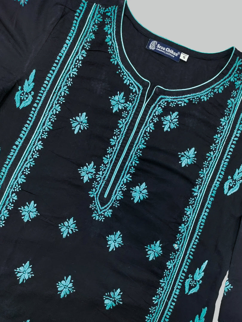 Seva Chikan Hand Embroidered Black Cotton Lucknowi Chikankari Kurta