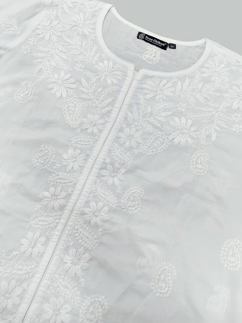 Seva Chikan Hand Embroidered White Cotton Lucknowi Chikankari Kurta