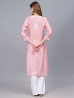 Load image into Gallery viewer, Seva Chikan Hand Embroidered Pink Chanderi Lucknowi Chikankari Kurta - SCL4486
