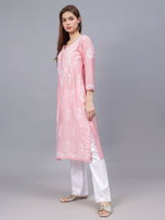 Load image into Gallery viewer, Seva Chikan Hand Embroidered Pink Chanderi Lucknowi Chikankari Kurta - SCL4486
