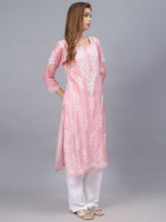 Load image into Gallery viewer, Seva Chikan Hand Embroidered Pink Chanderi Lucknowi Chikankari Kurta - SCL4486
