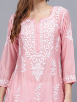 Load image into Gallery viewer, Seva Chikan Hand Embroidered Pink Chanderi Lucknowi Chikankari Kurta - SCL4486
