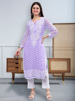 Load image into Gallery viewer, Seva Chikan Hand Embroidered Lavender Georgette Lucknowi Chikankari Kurta With Inner-SCL4487
