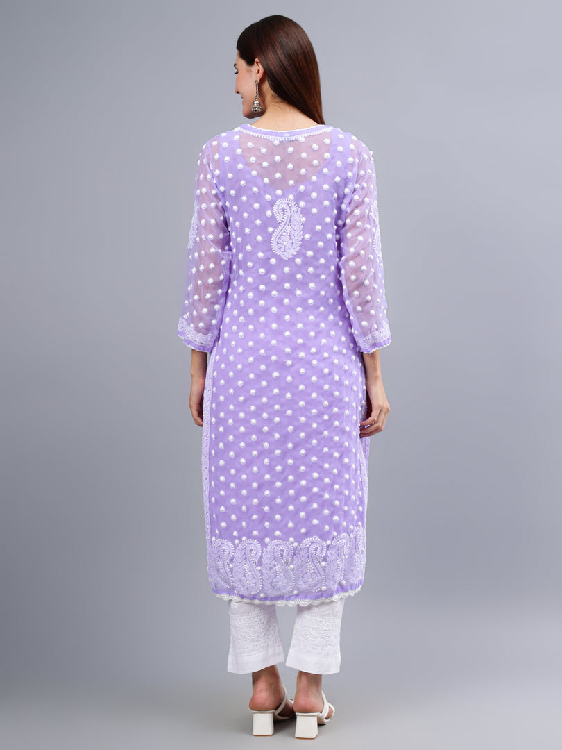 Seva Chikan Hand Embroidered Lavender Georgette Lucknowi Chikankari Kurta With Inner-SCL4487