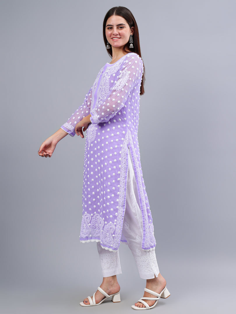 Seva Chikan Hand Embroidered Lavender Georgette Lucknowi Chikankari Kurta With Inner-SCL4487