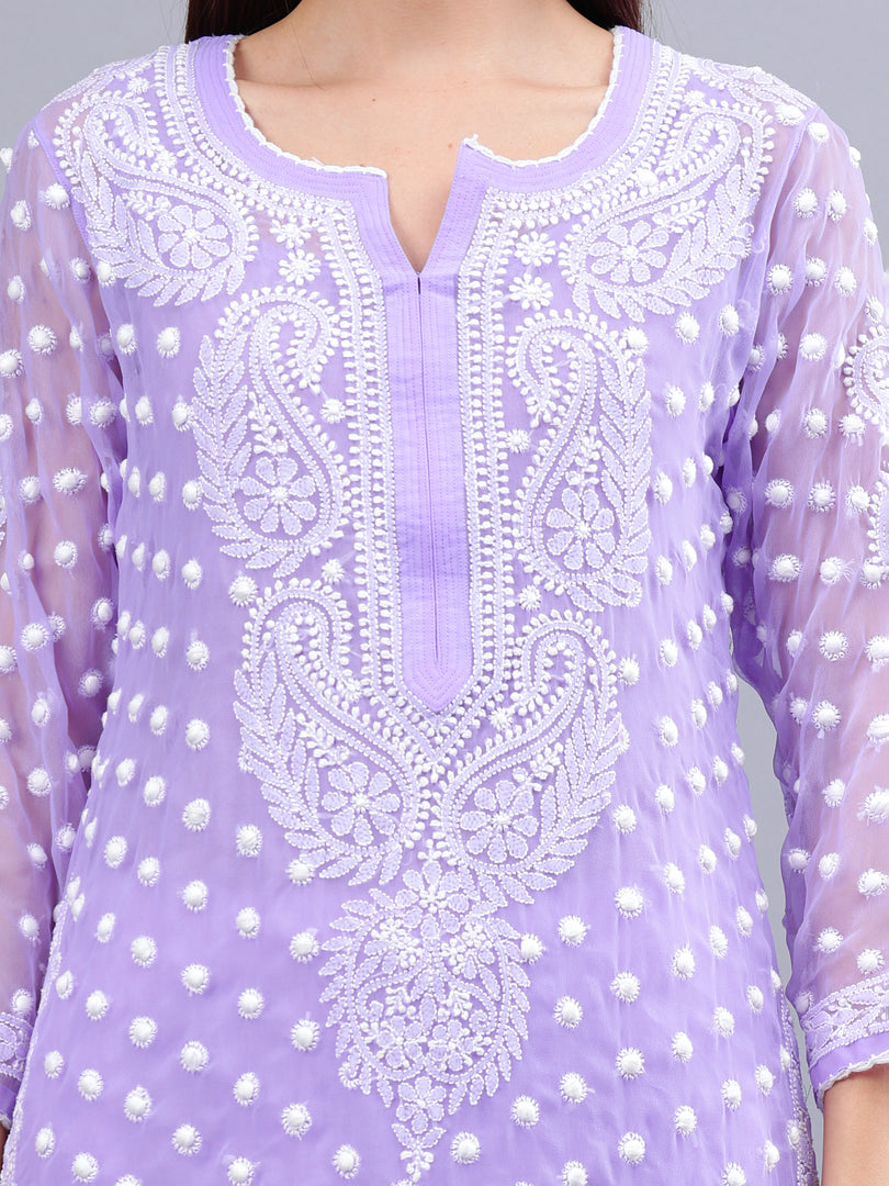 Seva Chikan Hand Embroidered Lavender Georgette Lucknowi Chikankari Kurta With Inner-SCL4487