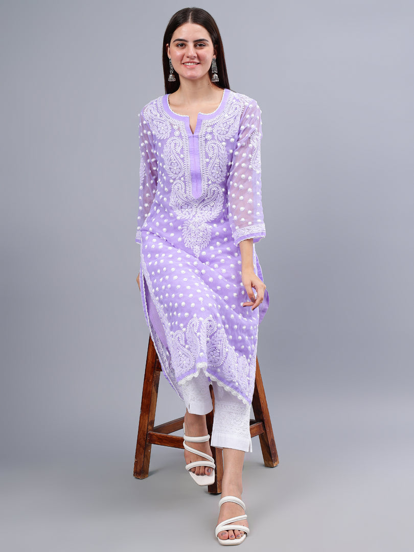 Seva Chikan Hand Embroidered Lavender Georgette Lucknowi Chikankari Kurta With Inner-SCL4487