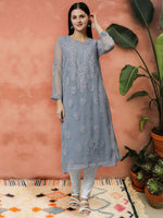 Load image into Gallery viewer, Seva Chikan Hand Embroidered Georgette Lucknowi Chikankari Kurta
