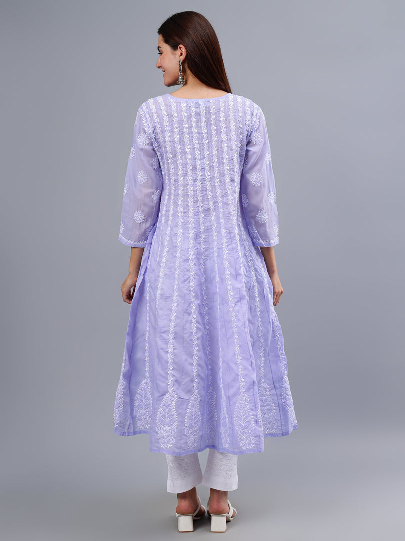 Seva Chikan Hand Embroidered Mauve Terivoil Cotton Lucknowi Chikankari Anarkali Kurta-SCL4501