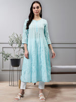 Load image into Gallery viewer, Seva Chikan Hand Embroidered Terivoil Cotton Lucknowi Chikankari Anarkali Kurta
