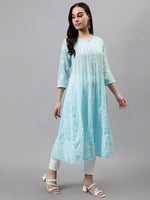 Load image into Gallery viewer, Seva Chikan Hand Embroidered Terivoil Cotton Lucknowi Chikankari Anarkali Kurta
