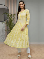 Load image into Gallery viewer, Seva Chikan Hand Embroidered Terivoil Cotton Lucknowi Chikankari Anarkali Kurta
