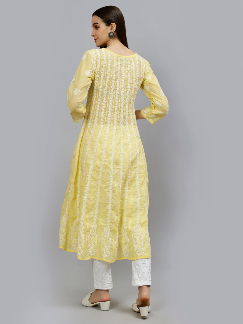 Seva Chikan Hand Embroidered Terivoil Cotton Lucknowi Chikankari Anarkali Kurta