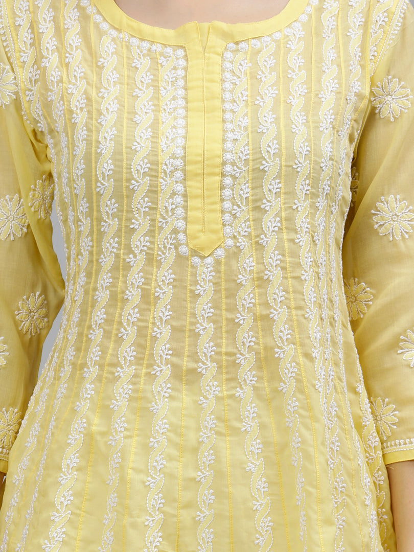 Seva Chikan Hand Embroidered Terivoil Cotton Lucknowi Chikankari Anarkali Kurta