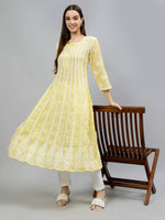 Load image into Gallery viewer, Seva Chikan Hand Embroidered Terivoil Cotton Lucknowi Chikankari Anarkali Kurta
