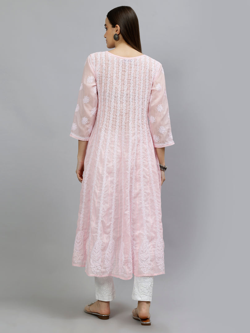 Seva Chikan Hand Embroidered Terivoil Cotton Lucknowi Chikankari Anarkali Kurta