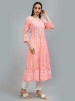 Load image into Gallery viewer, Seva Chikan Hand Embroidered Terivoil Cotton Lucknowi Chikankari Anarkali Kurta
