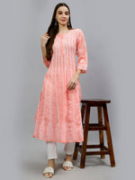 Load image into Gallery viewer, Seva Chikan Hand Embroidered Terivoil Cotton Lucknowi Chikankari Anarkali Kurta
