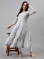 Load image into Gallery viewer, Seva Chikan Hand Embroidered Terivoil Cotton Lucknowi Chikankari Anarkali Kurta
